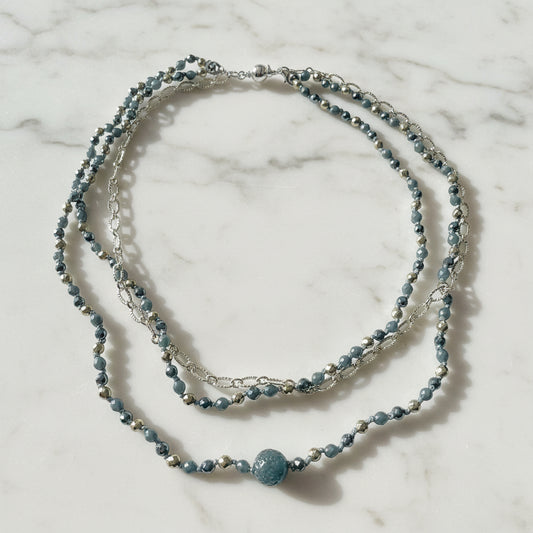 Silver beaded gemstone necklace Hematite Lava Rock jewelry