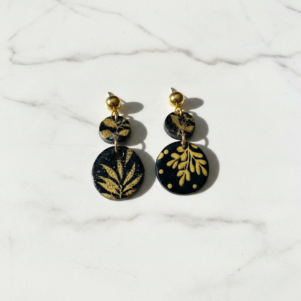 Black and Gold Disk Earrings*