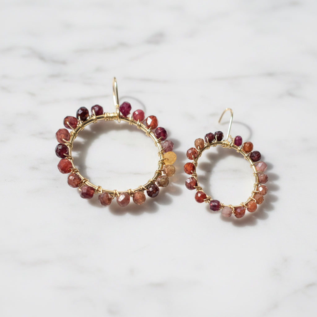 Tourmaline gemstone hoop earrings with gold accents