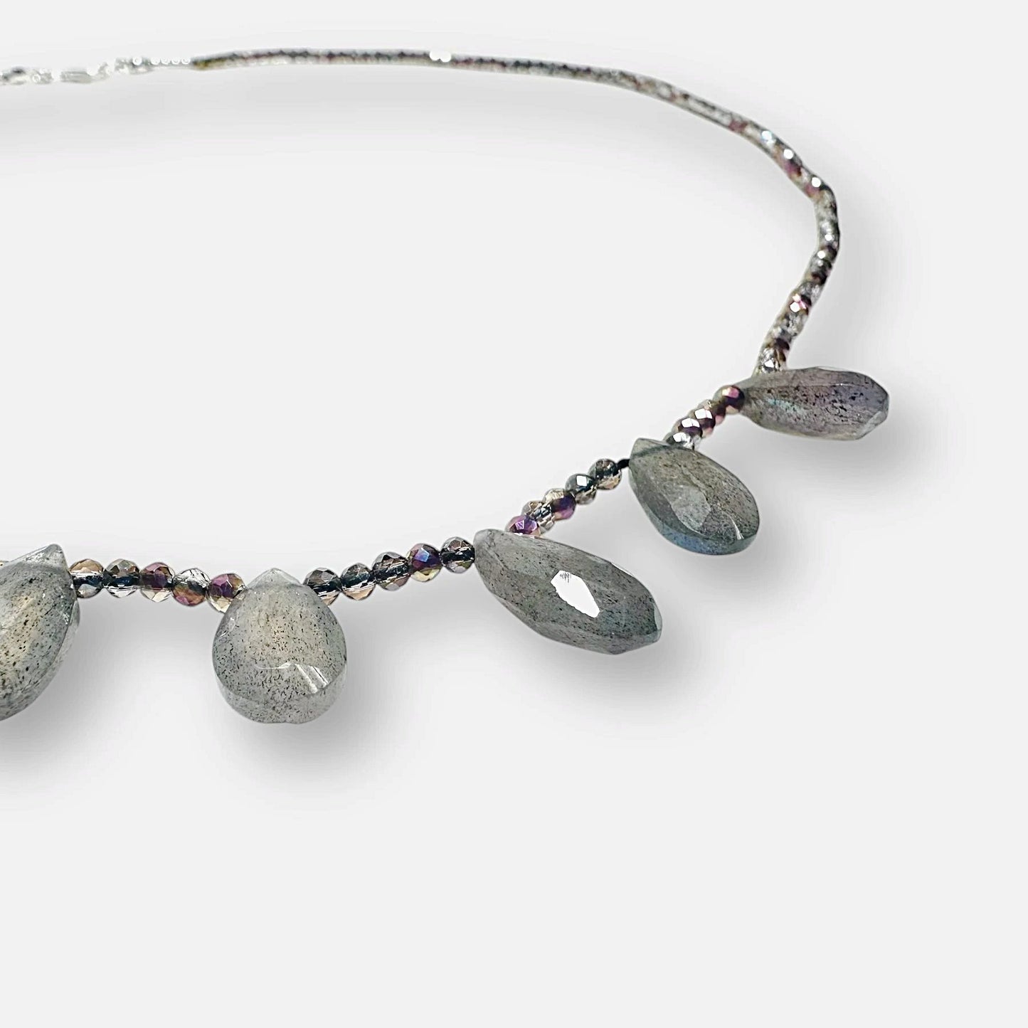 Labradorite Crystal Necklace with Hand Cut Beads
