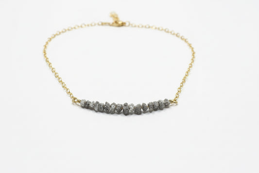 Gold chain with rough diamond beads necklace