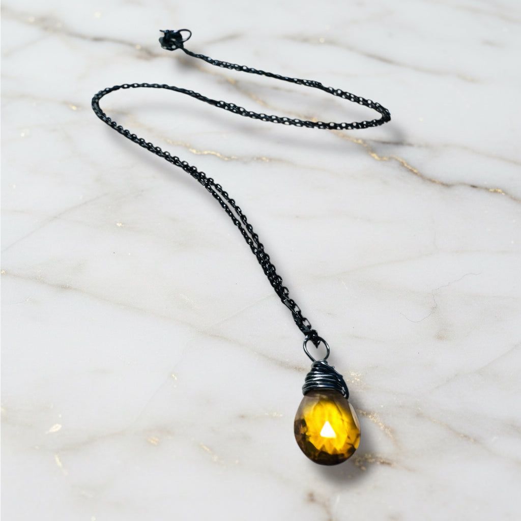 Yellow gemstone necklace close-up