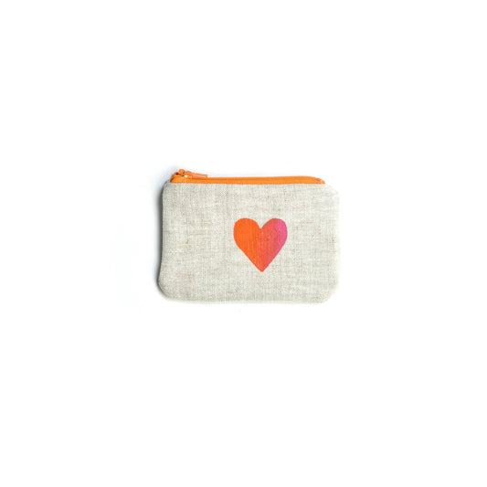 Two-tone Heart Blockprint Linen Coin Purse Gray Green Goods