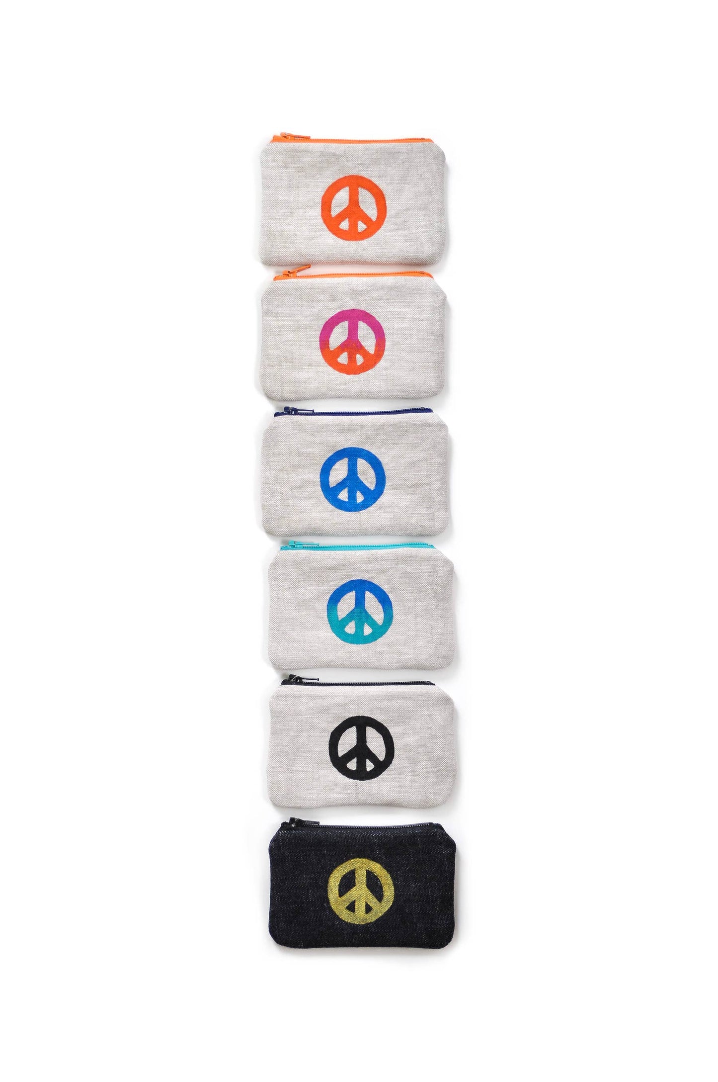 Peace Sign Blockprint Linen Coin Purse Gray Green Goods