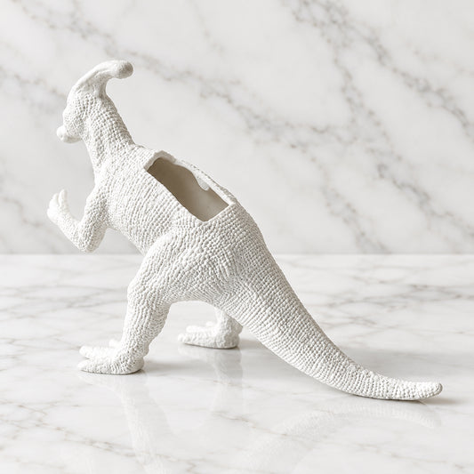 Up-cycled White Duckbill Dinosaur Planter