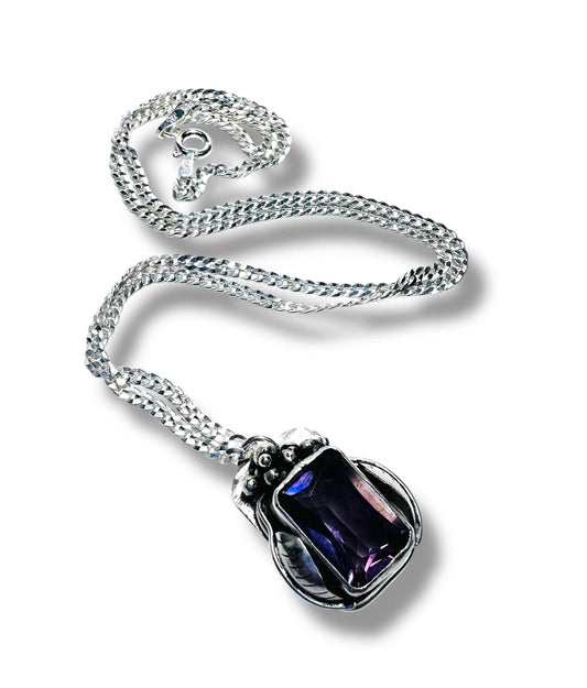 Handcrafted Amethyst Grapes Wine Necklace featuring deep purple gemstone and silver grape accents, perfect February birthstone jewelry gift.