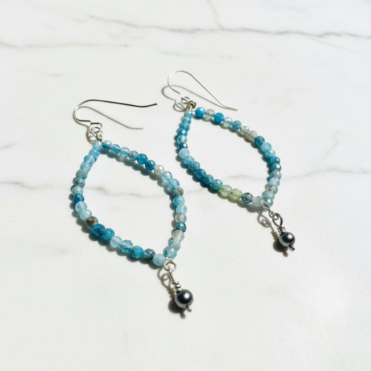 Apatite Earrings, Marquise Hoop Earrings, Blue Earrings Janine Design