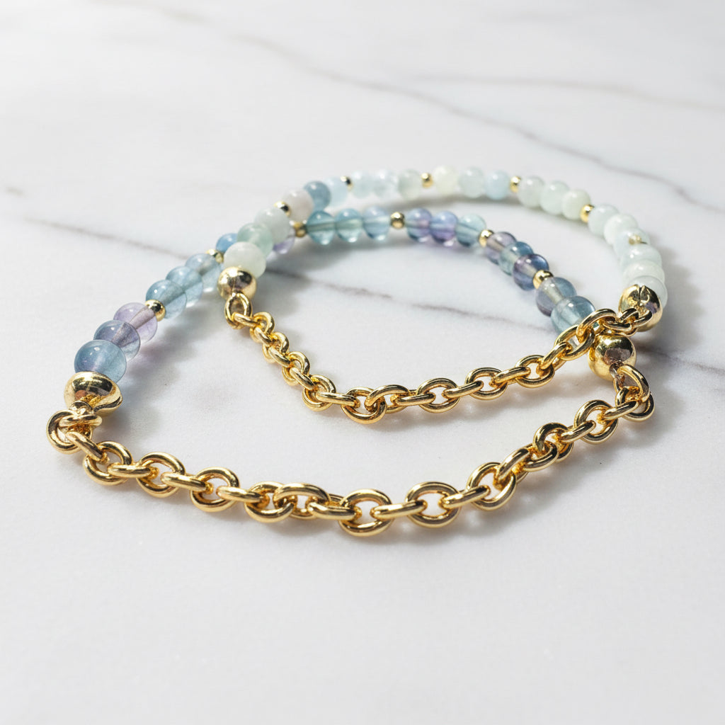 Gemstone Stretch Bracelet with Chain Accent