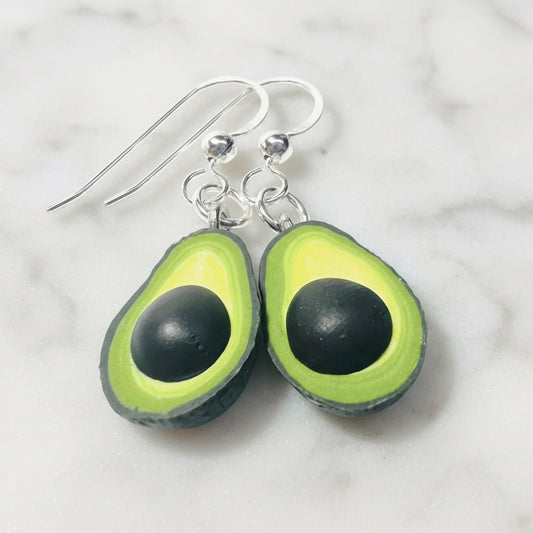 Avocado food earrings with black seed detail for jewelry