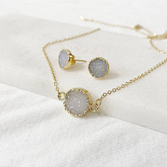 Agate Druzy Studs Earrings & Necklace Set Lisa Trachtman