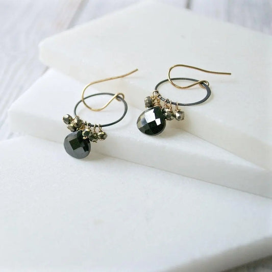Black Spinel With Gunmetal Hoop And Vermeil Earring Hooks - Uni-T