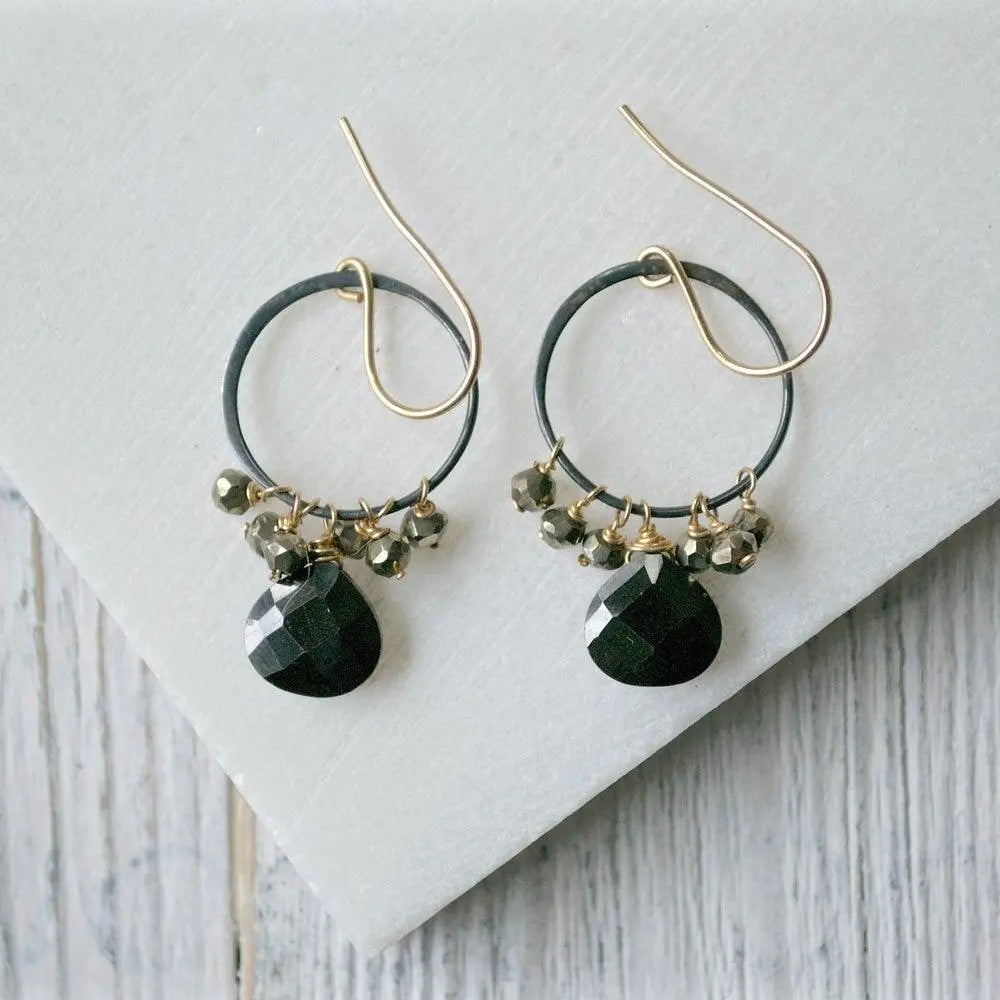 Black Spinel With Gunmetal Hoop And Vermeil Earring Hooks - Uni-T