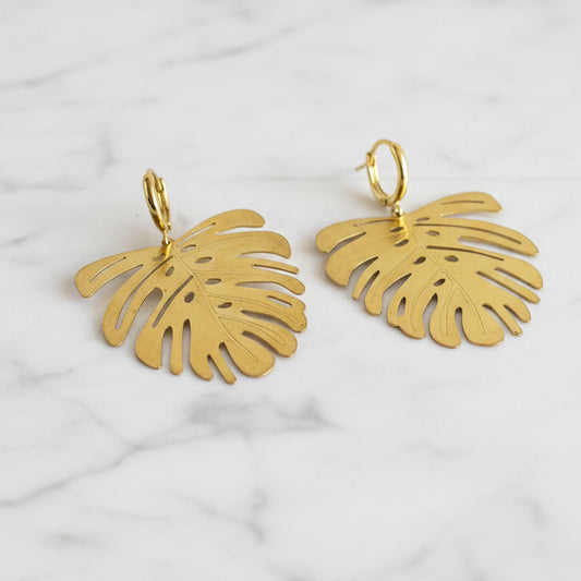 Large Monstera Leaf Earrings
