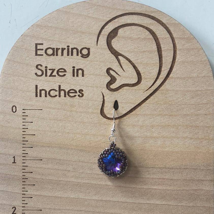 Earring size guide showing beaded crystal earring with 12mm Austrian crystal, ideal for visualizing fit and scale.