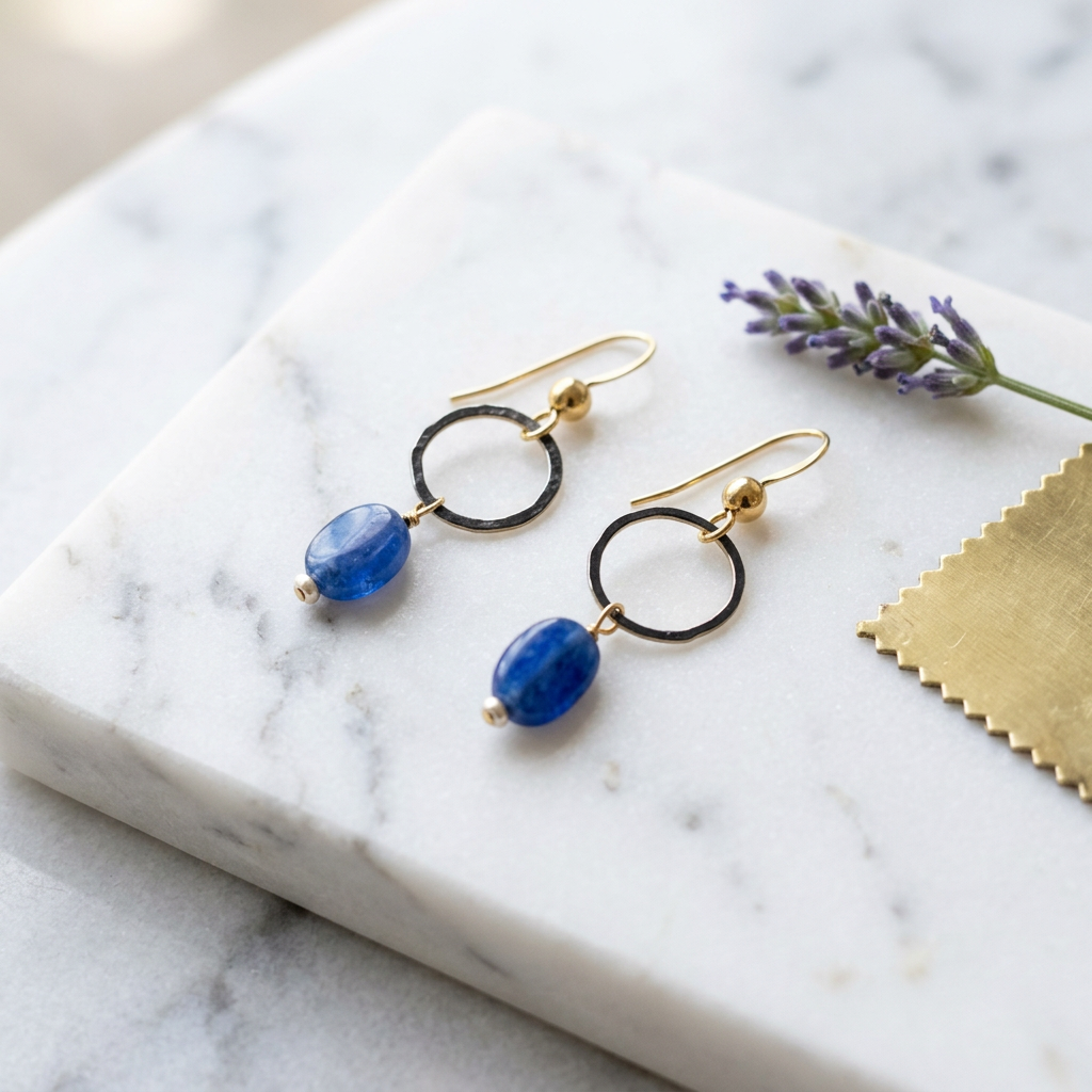 Kyanite Circle Drop Earrings