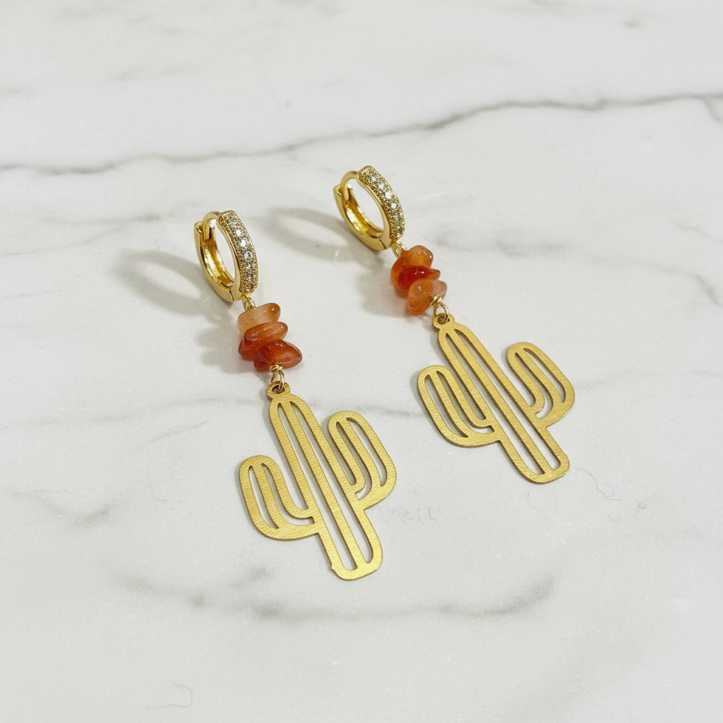 Gold cactus earrings with orange beads