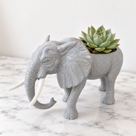 Up-cycled Light Gray Elephant Planter