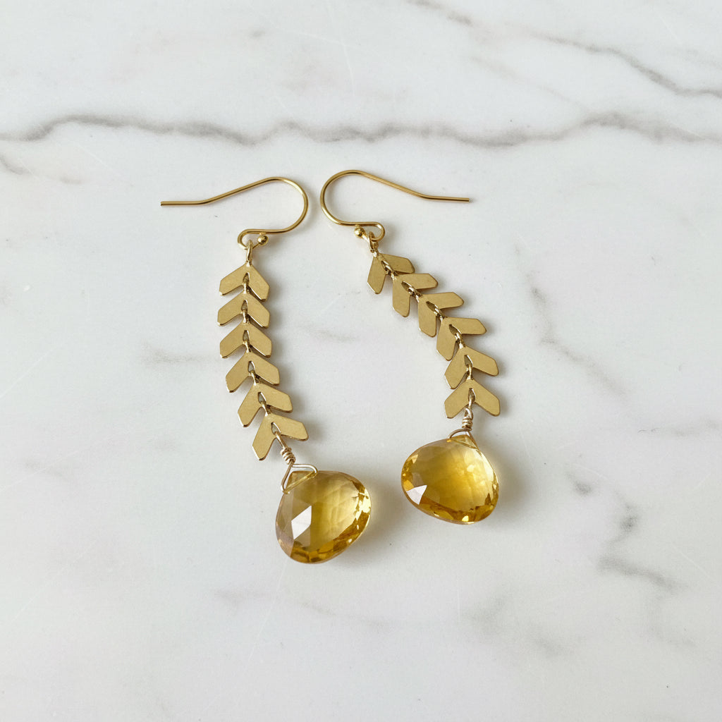 Citrine Chevron Earrings, chevron Earrings, Gemstone Earrings*