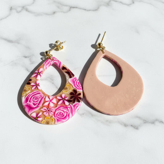 Clay Earrings-Spring Floral Pattern