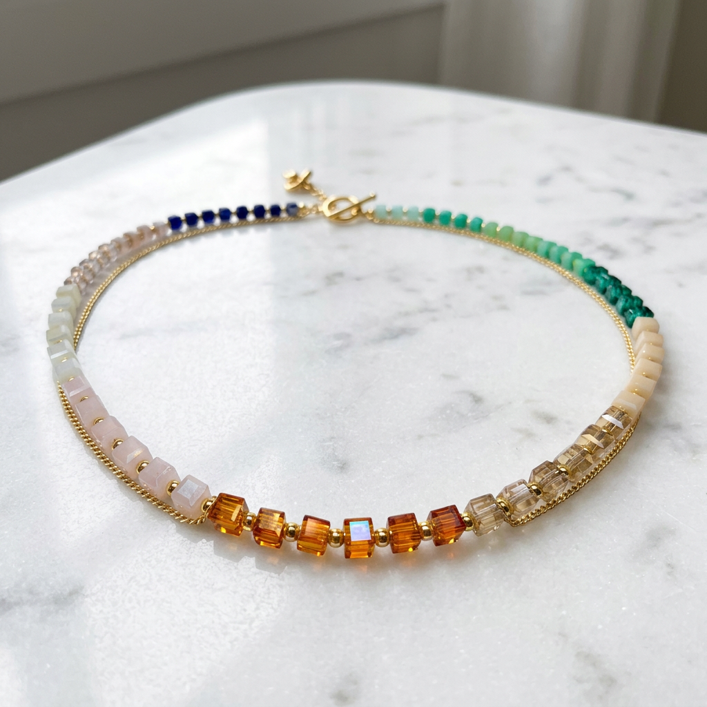 Square Glass Beaded Necklace