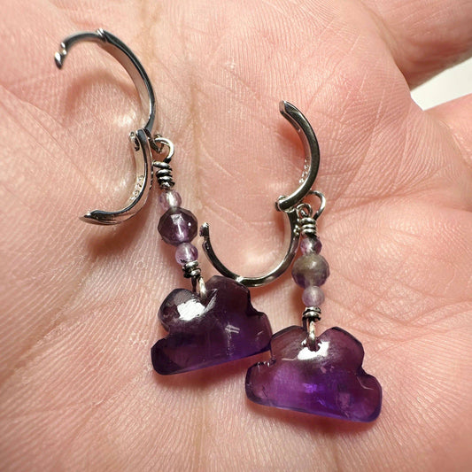 Purple amethyst cloud earrings with beads and silver accents for jewelry accessories