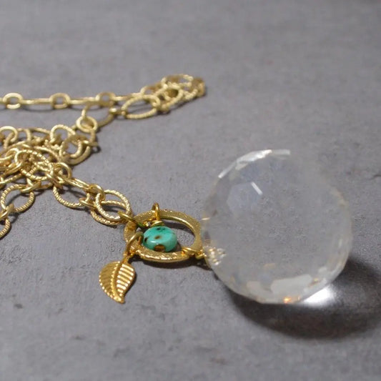 Crystal Ball Necklace with Feather & Turquoise Bead - Uni-T