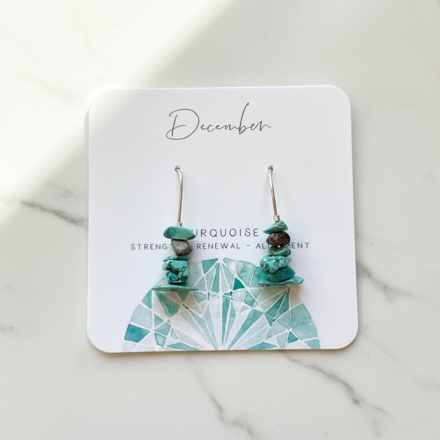 Turquoise Birthstone Earrings - Handcrafted Silver Design