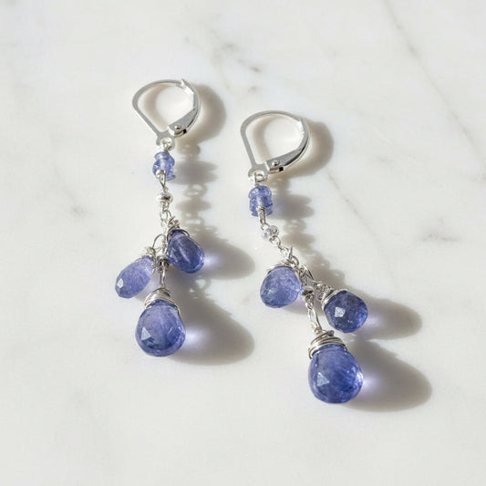 Iolite Gemstone Earrings, Cascade Chain Earrings