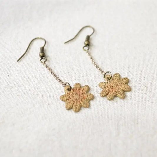 Daisy Earrings, Precious Metal Clay Earrings -99% Pure Bronze - Uni-T