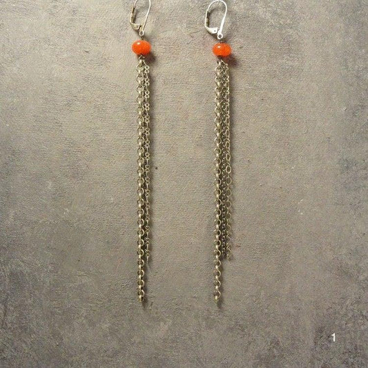 Extra Long Earrings with Semi Precious Stones - Uni-T