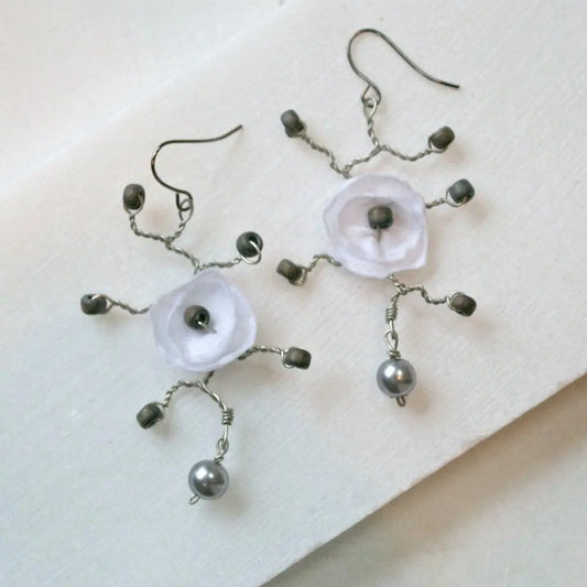Flower Earrings - White - Uni-T