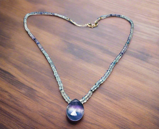 Dainty Beaded Fluorite Gemstone Necklace***
