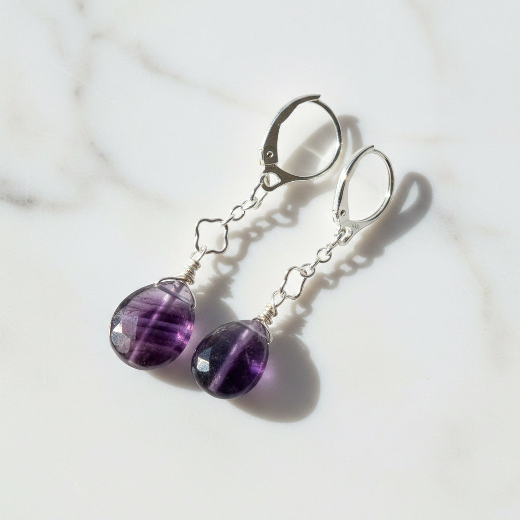 Fluorite Drop Earrings - Elegant Sterling Silver Design