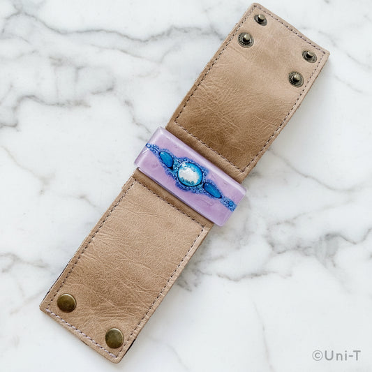 Fused Recycled Glass 2" Reclaimed Leather Cuff - Uni-T