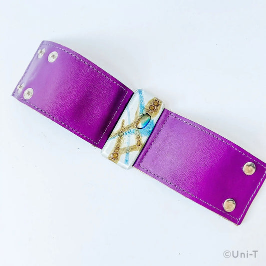 Fused Recycled Glass 2" Reclaimed Leather Cuff - Uni-T