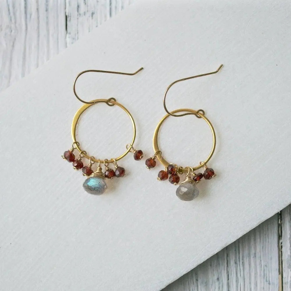 Garnet And Labradorite With Vermeil Hoop & Earring Hooks - Uni-T