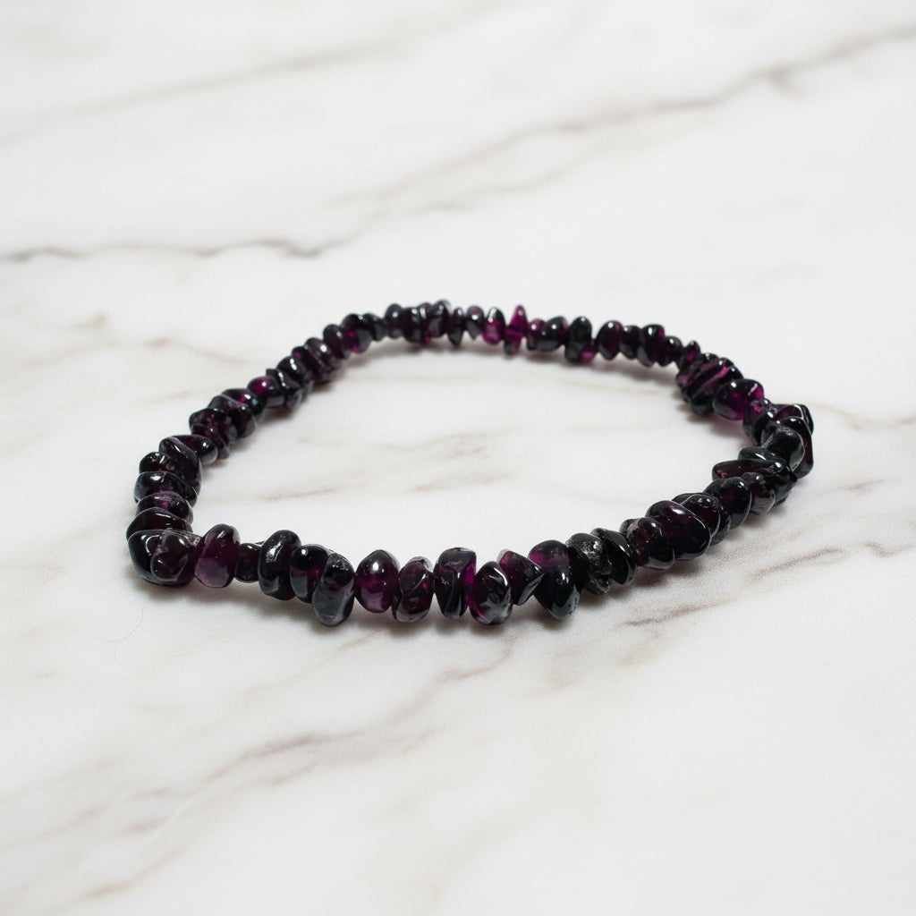 Black and purple gemstone chip stretch bracelet