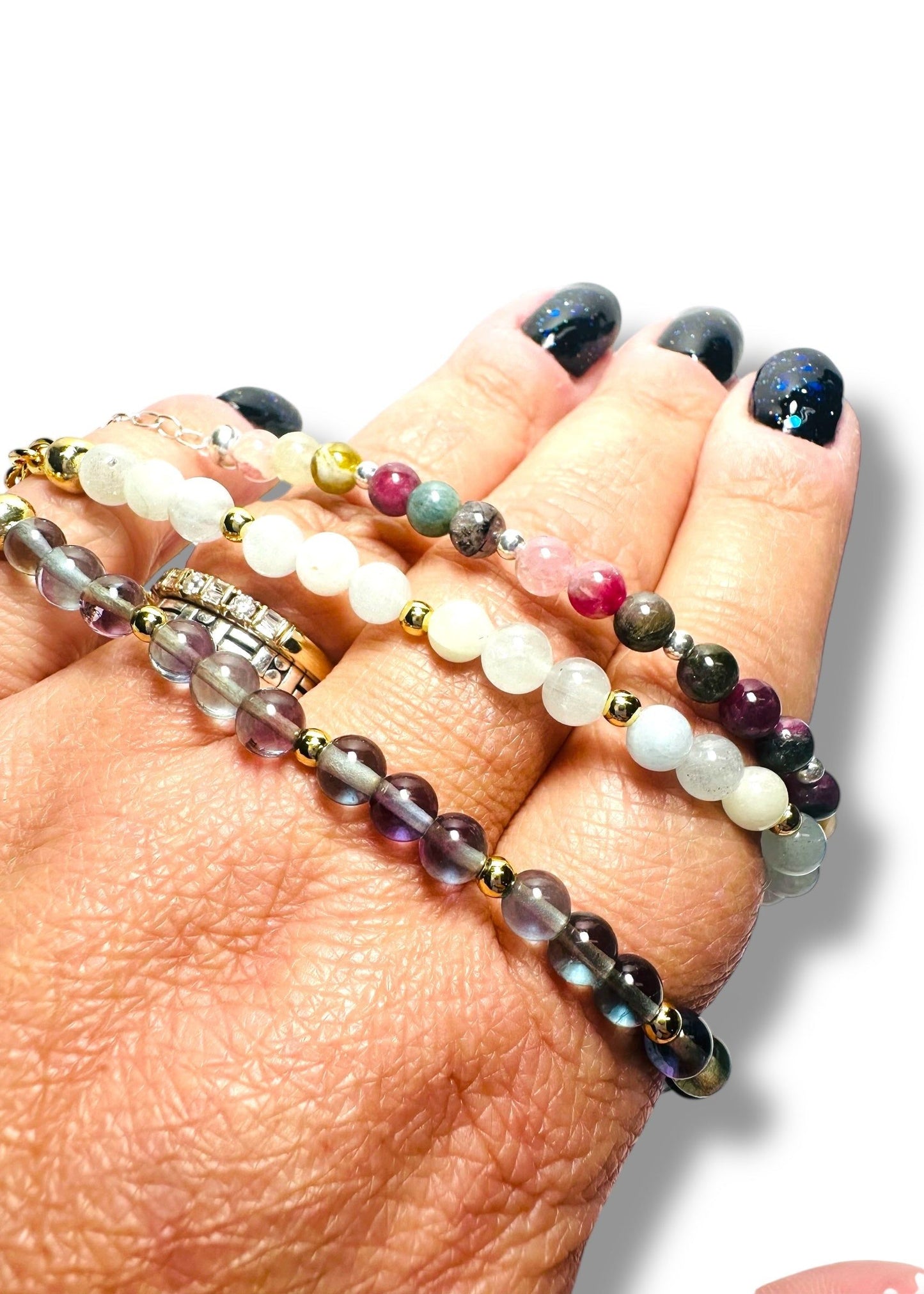 Chain and Gemstone Stretch Bracelet