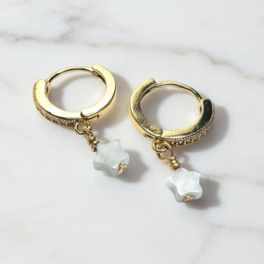 Gold Huggie Earrings with Star Charm