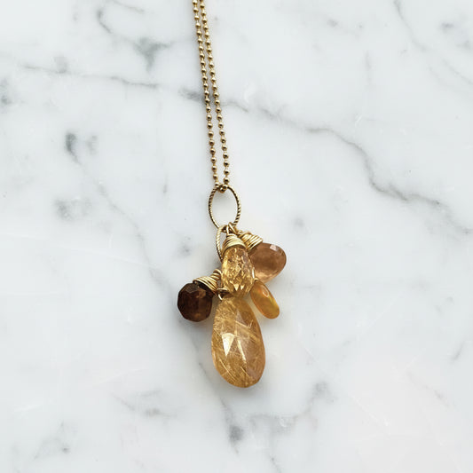 Golden Gemstone Charm Necklace