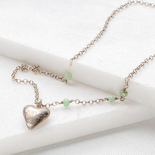 Heart Charm with Tiny Beads on Oxidized Sterling Silver Necklace - Uni-T