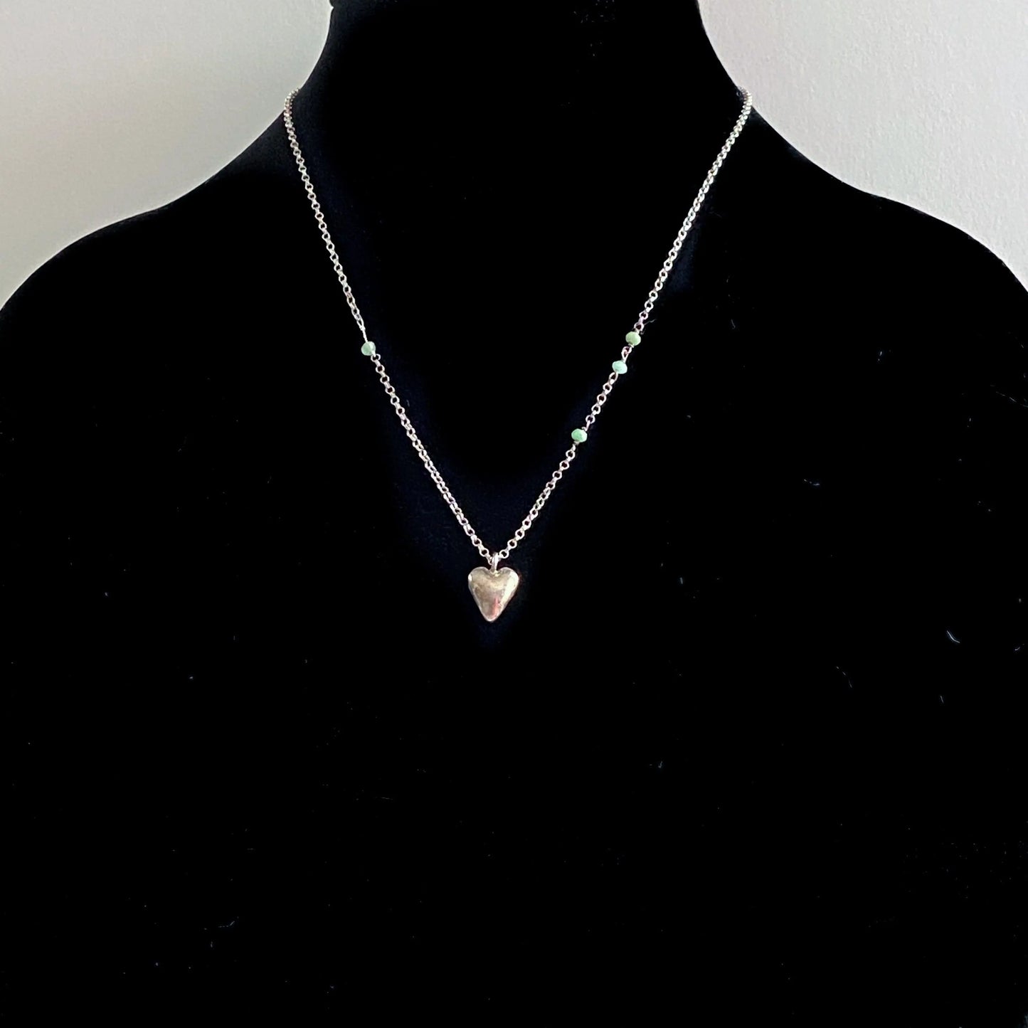 Heart Charm with Tiny Beads on Oxidized Sterling Silver Necklace - Uni-T