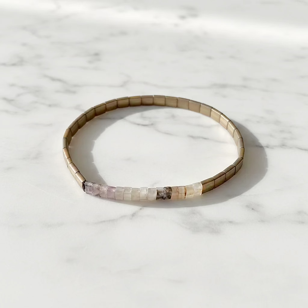 Flat Tile Bead Stretch Bracelet - Elegant Design