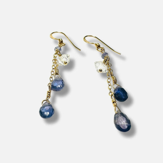 Chain Drop Earrings-Iolite and Herkimer*