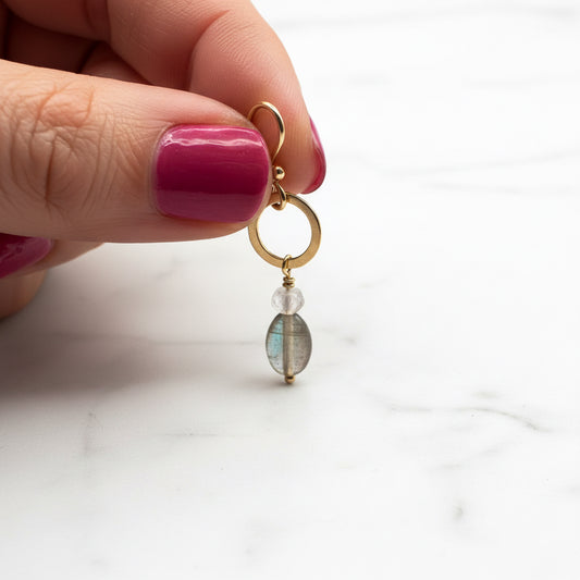 Labradorite Gemstone Circle Earrings