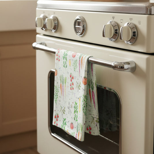 Watercolor vegetable pattern tea towel for kitchen decor
