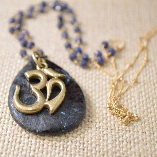 Long Om Necklace - Lolite & Gold Filled Chain - Uni-T