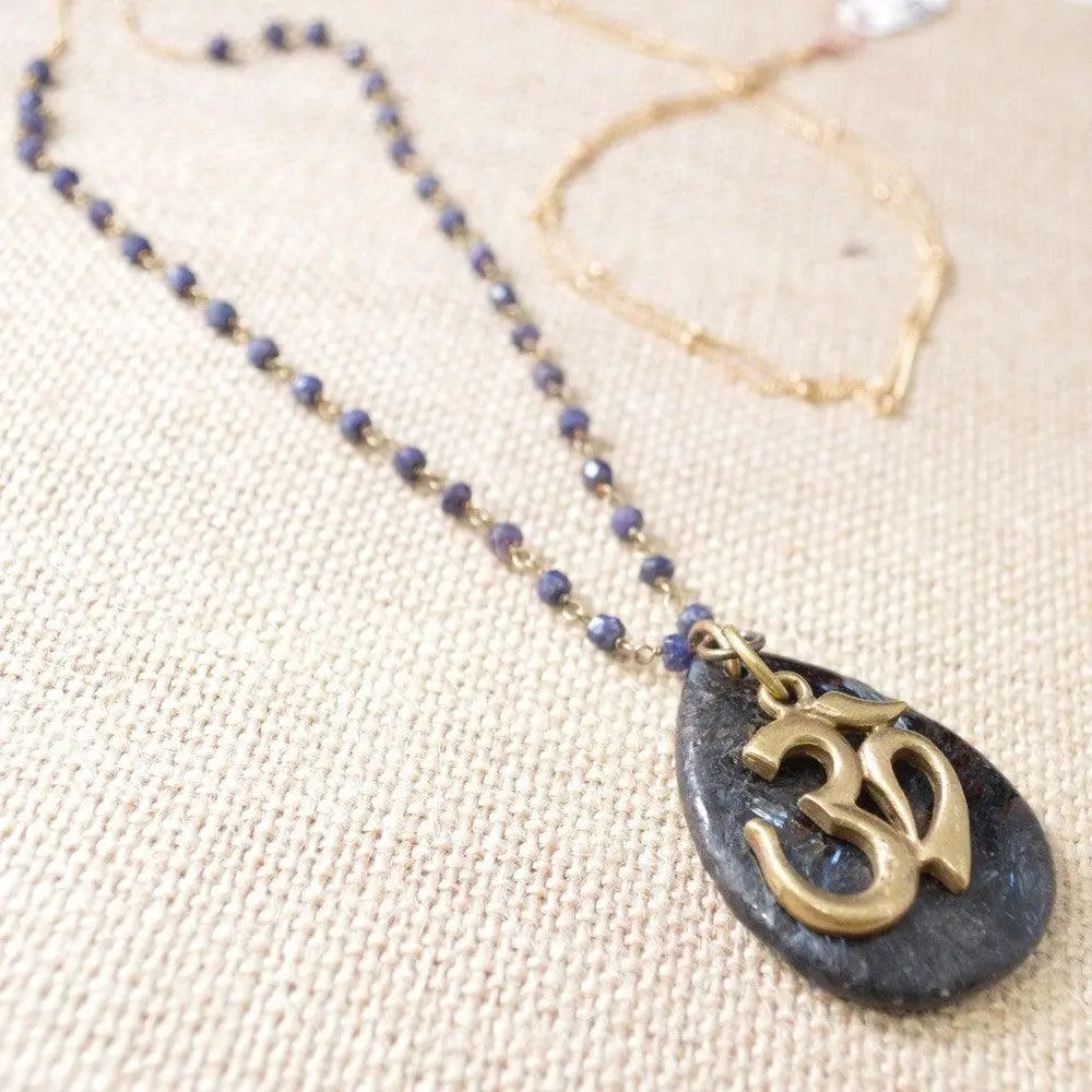 Long Om Necklace - Lolite & Gold Filled Chain - Uni-T