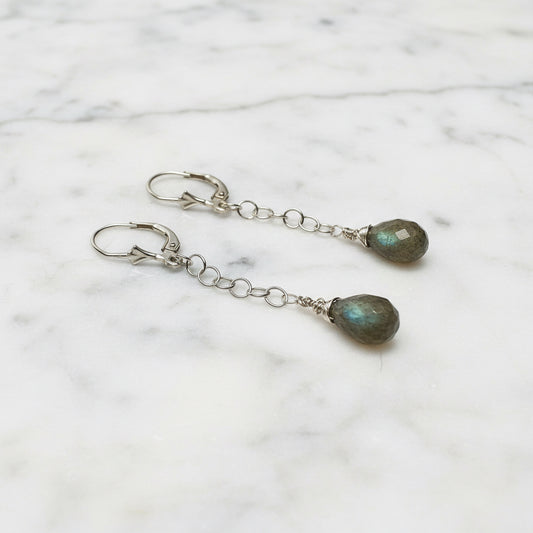 Long Earrings-Labradorite Gemstone