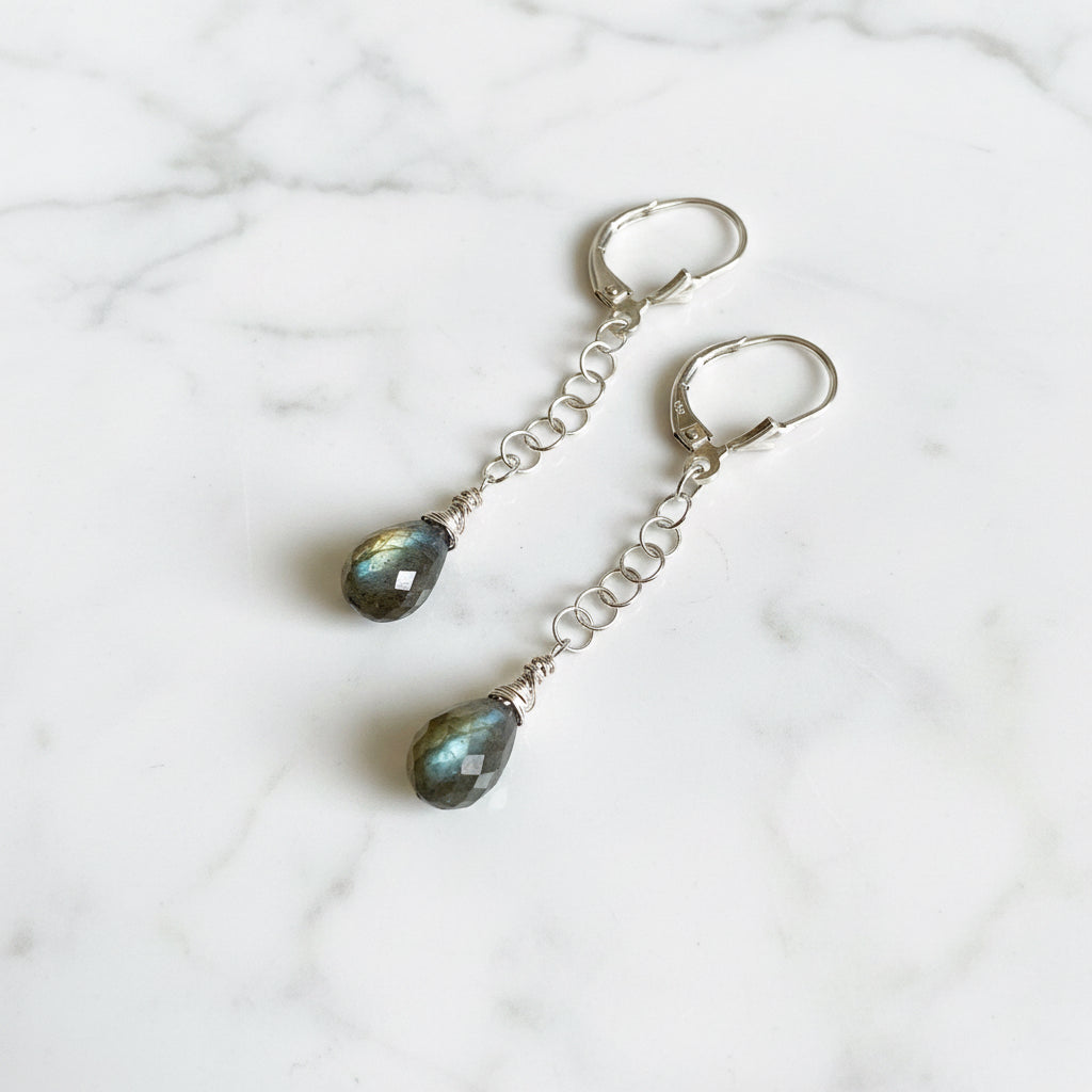 Long Earrings-Labradorite Gemstone***
